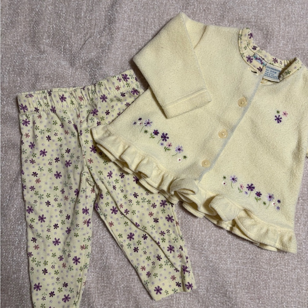 Vintage Little Lindsey Yellow Floral Baby Cardigan + Leggings Set - SEE PHOTOS